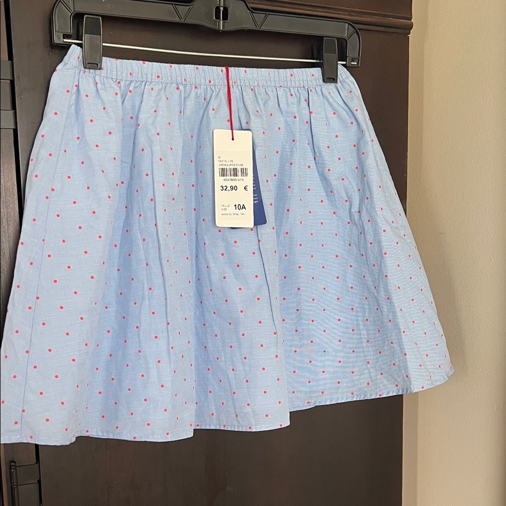 Cyrillus Light Blue and Red Polka Dot Mini Skirt